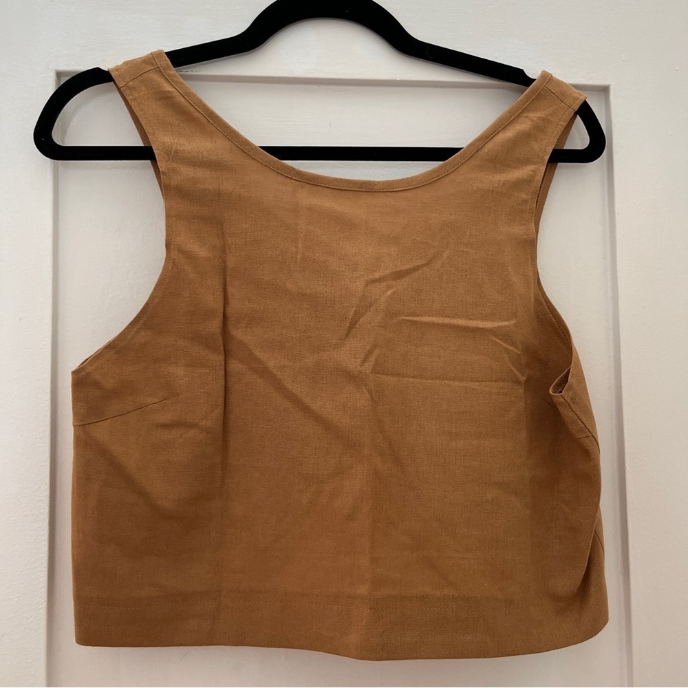 NWT Curry Beth Linen Boxy Crop Tank Top with Tulip Back